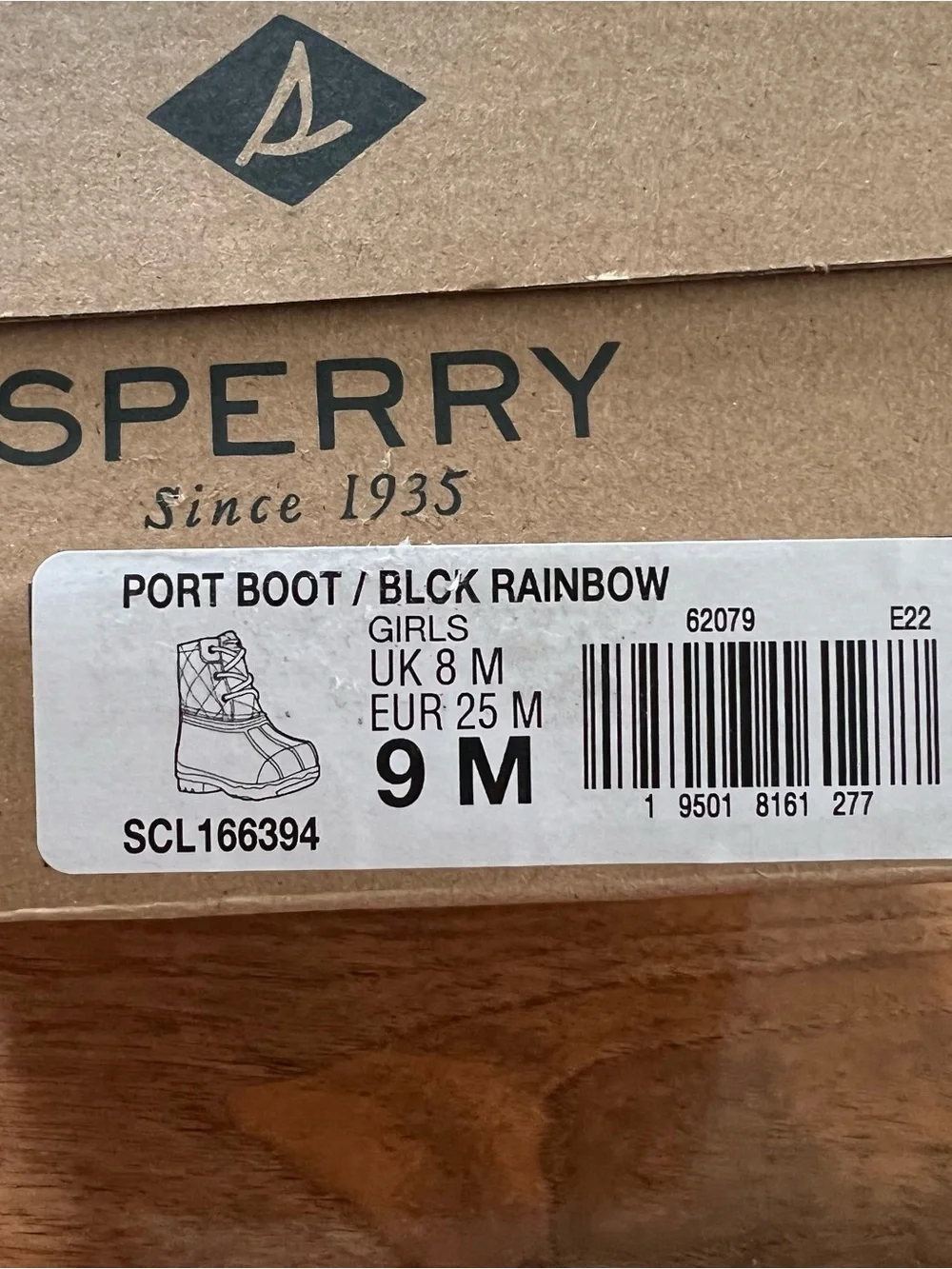 Sperry Girls Port Boot Black Rainbow Quilted Rain Snow Boots Toddler Size 9M NIB
